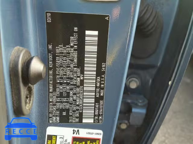2010 TOYOTA VENZA BASE 4T3ZA3BB5AU028376 image 9