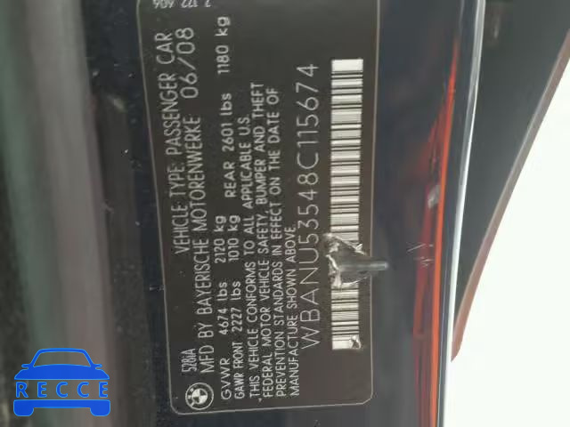 2008 BMW 528 I WBANU53548C115674 image 9