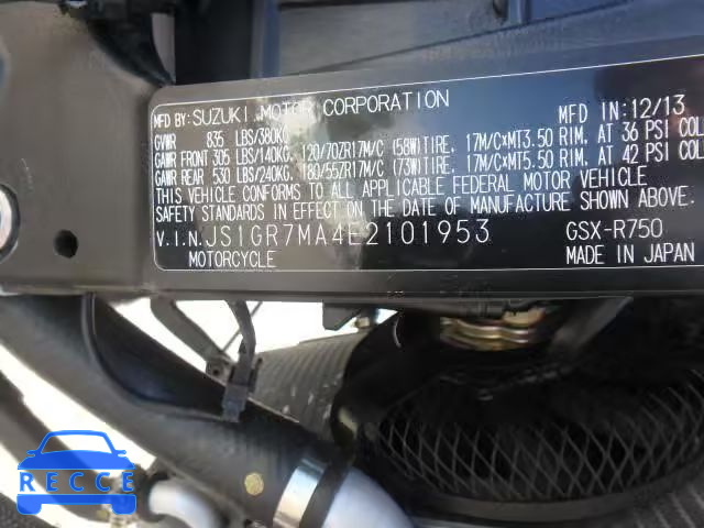 2014 SUZUKI GSX-R750 JS1GR7MA4E2101953 image 9
