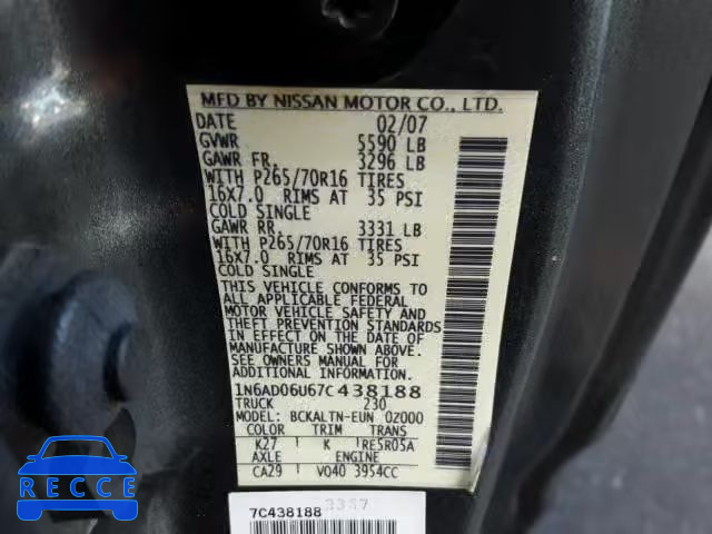 2007 NISSAN FRONTIER K 1N6AD06U67C438188 зображення 9