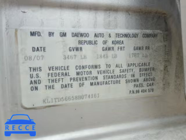 2008 CHEVROLET AVEO BASE KL1TD56658B074161 image 9