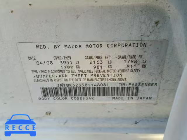 2008 MAZDA 3 S JM1BK323581148081 зображення 9