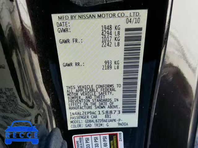 2010 NISSAN ALTIMA S 1N4AL2EP9AC158873 image 9