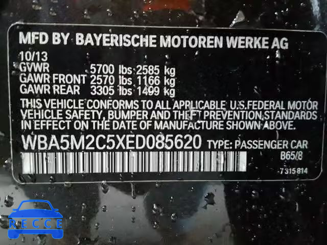 2014 BMW 535 IGT WBA5M2C5XED085620 зображення 9