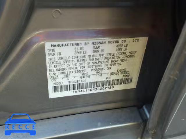 2003 NISSAN ALTIMA BAS 1N4AL11D43C202156 image 9