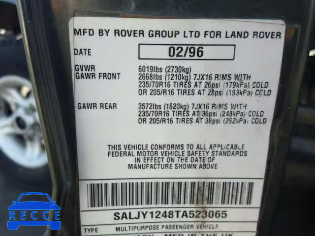 1996 LAND ROVER DISCOVERY SALJY1248TA523065 зображення 9