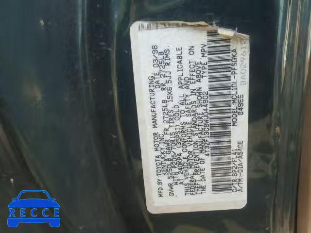 1998 TOYOTA SIENNA LE 4T3ZF13C8WU044902 image 9