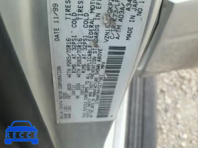 2000 TOYOTA 4RUNNER LI JT3HN87R4Y0277967 image 9