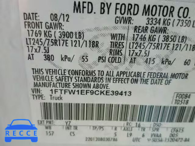 2012 FORD F150 SUPER 1FTFW1EF9CKE39413 Bild 9