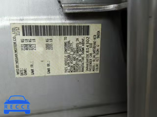2013 NISSAN MAXIMA S 1N4AA5AP2DC814302 Bild 9