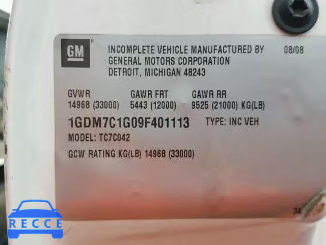 2009 GMC C7500 C7C0 1GDM7C1G09F401113 image 9