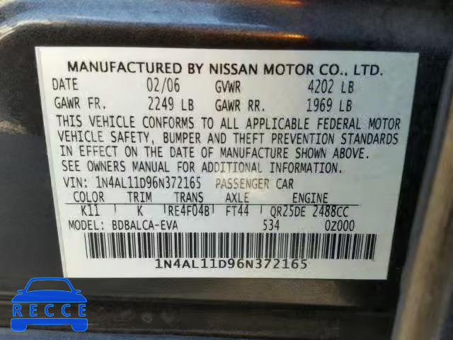 2006 NISSAN ALTIMA S 1N4AL11D96N372165 image 9