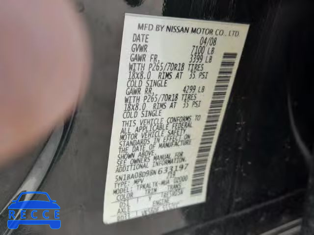 2008 NISSAN ARMADA SE 5N1BA08D98N633197 image 9