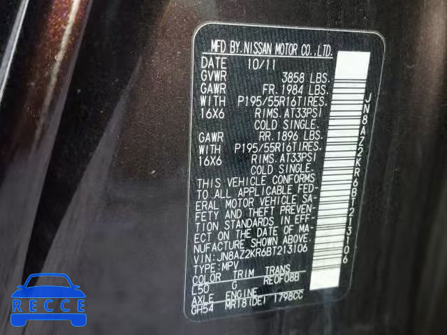 2011 NISSAN CUBE BASE JN8AZ2KR6BT213106 image 9