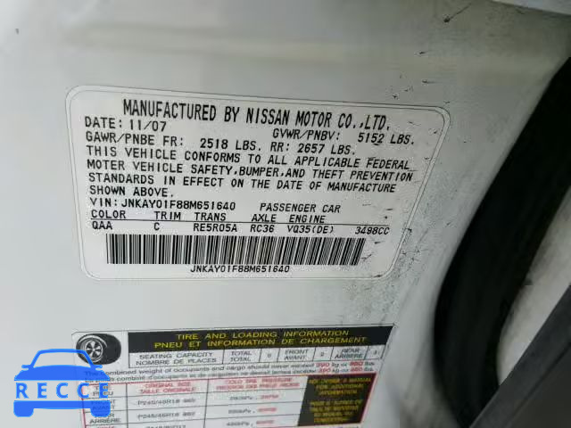 2008 INFINITI M35 BASE JNKAY01F88M651640 image 9