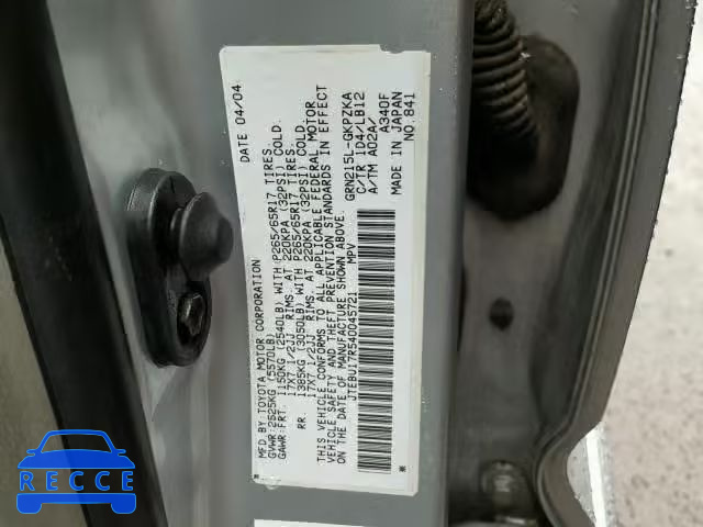 2004 TOYOTA 4RUNNER LI JTEBU17R540045721 image 9