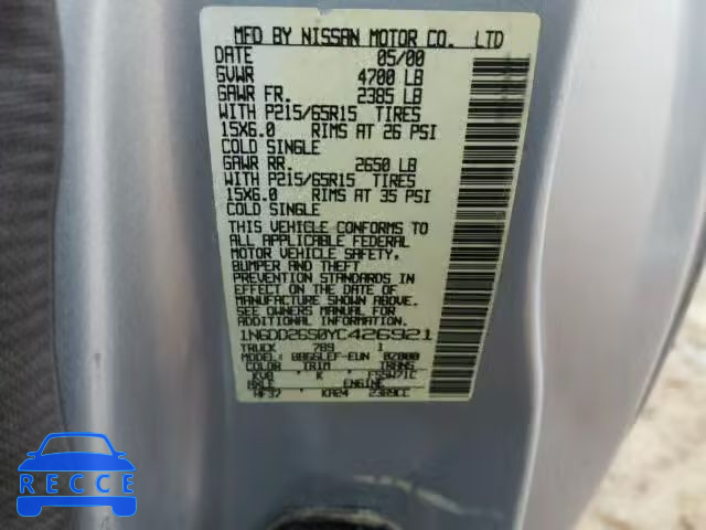2000 NISSAN FRONTIER K 1N6DD26S0YC426921 зображення 9