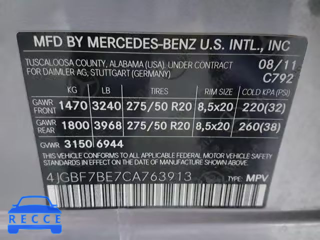 2012 MERCEDES-BENZ GL 450 4MA 4JGBF7BE7CA763913 Bild 9