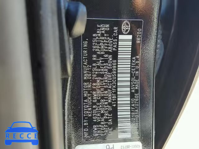 2012 TOYOTA CAMRY BASE 4T1BF1FK3CU589866 image 9