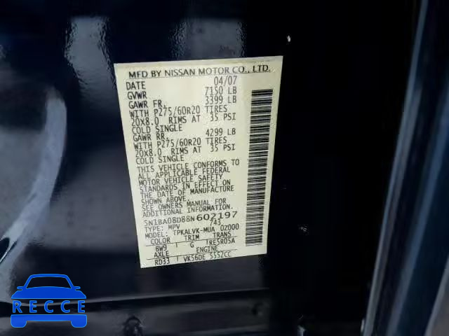 2008 NISSAN ARMADA SE 5N1BA08D88N602197 image 9