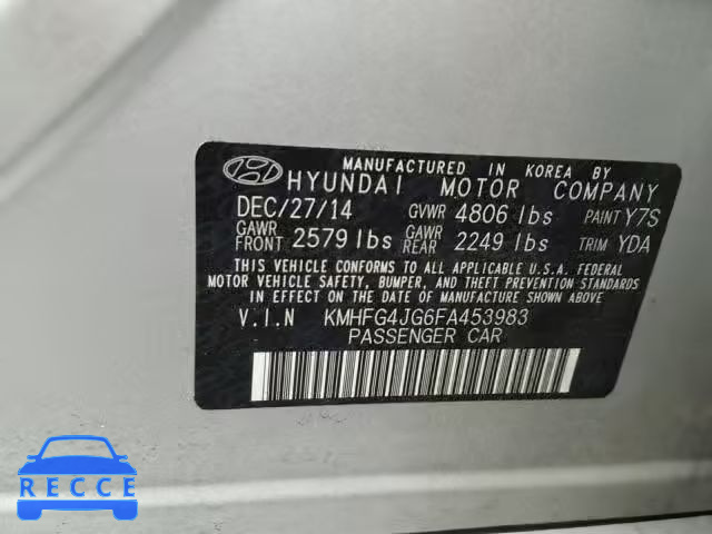 2015 HYUNDAI AZERA KMHFG4JG6FA453983 зображення 9