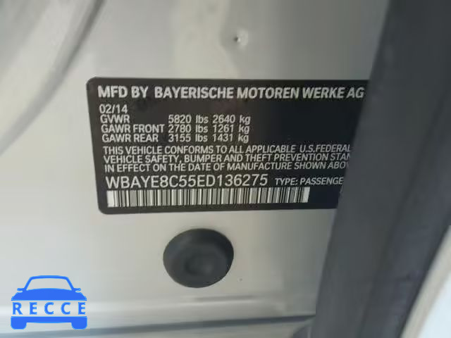 2014 BMW 750 LI WBAYE8C55ED136275 зображення 9