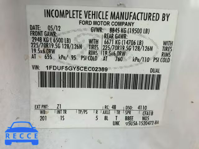 2012 FORD F550 SUPER 1FDUF5GY5CEC02389 image 9