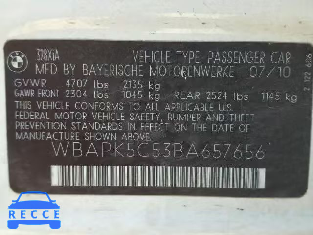 2011 BMW 328 XI SUL WBAPK5C53BA657656 image 9