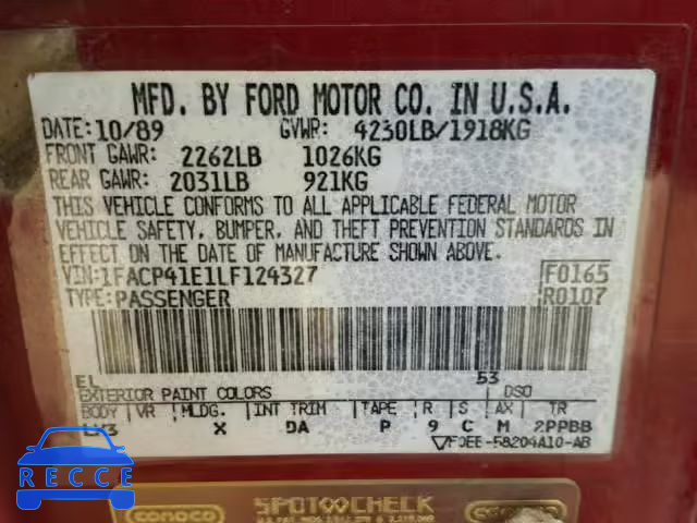 1990 FORD MUSTANG LX 1FACP41E1LF124327 image 9