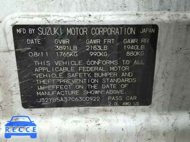 2012 SUZUKI SX4 BASE JS2YB5A37C6300922 image 9