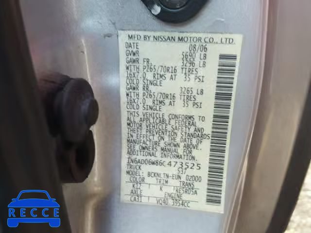 2006 NISSAN FRONTIER K 1N6AD06W86C473525 image 9