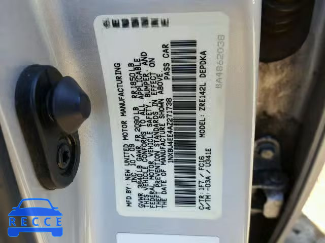 2010 TOYOTA COROLLA BA 1NXBU4EE4AZ271738 зображення 9