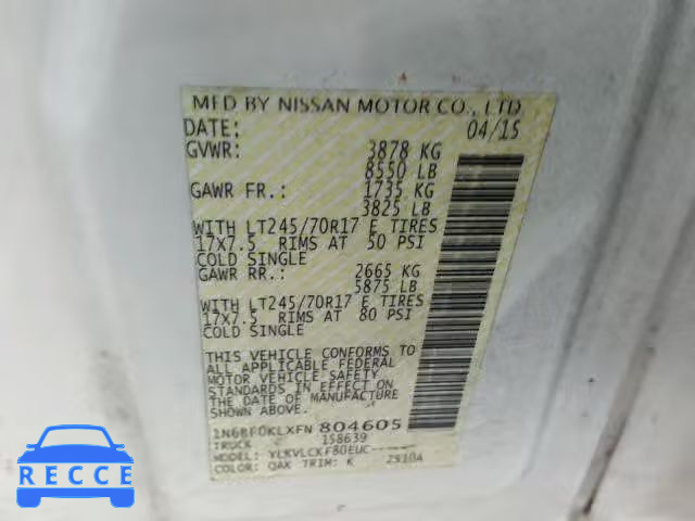 2015 NISSAN NV 1500 1N6BF0KLXFN804605 image 9