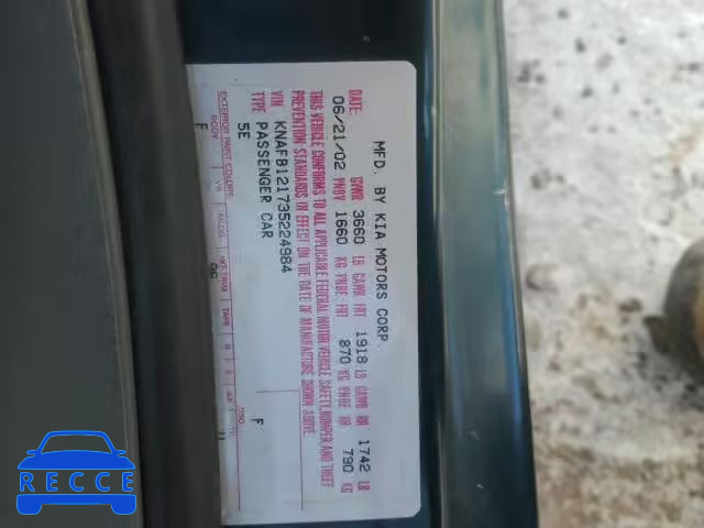 2003 KIA SPECTRA BA KNAFB121735224984 image 9