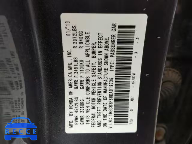 2013 HONDA ACCORD EXL 1HGCR3F86DA019736 зображення 9