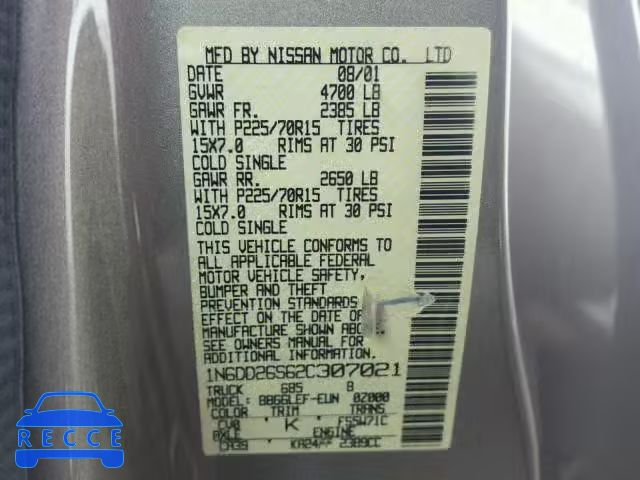 2002 NISSAN FRONTIER K 1N6DD26S62C307021 Bild 9
