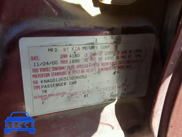 2001 KIA OPTIMA MAG KNAGD126515036052 image 9