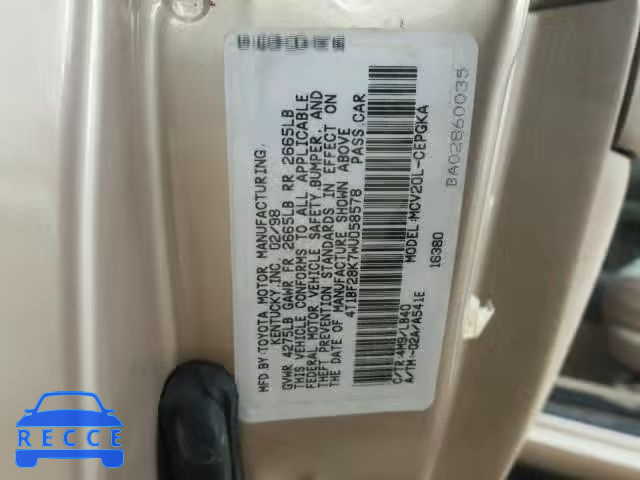 1998 TOYOTA CAMRY CE 4T1BF28K7WU058578 image 9
