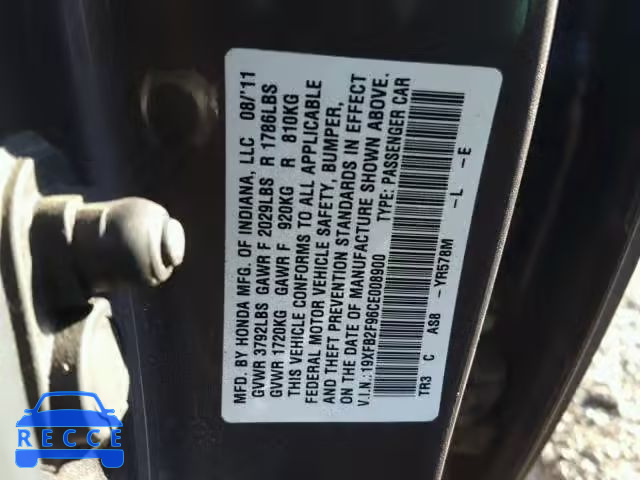 2012 HONDA CIVIC EXL 19XFB2F96CE008900 image 9