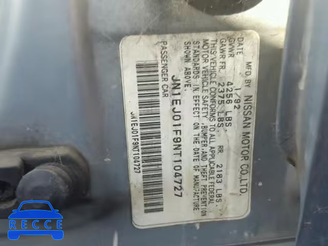 1992 NISSAN MAXIMA SE JN1EJ01F9NT104727 Bild 9