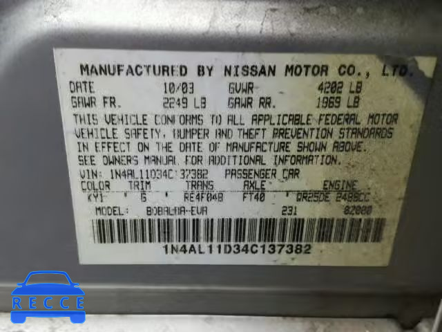 2004 NISSAN ALTIMA BAS 1N4AL11D34C137382 image 9