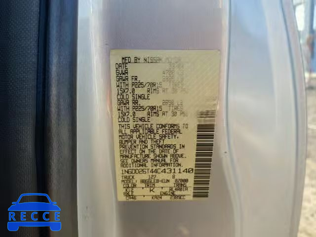 2004 NISSAN FRONTIER K 1N6DD26T44C431140 зображення 9