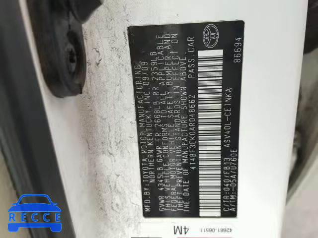 2010 TOYOTA CAMRY BASE 4T4BF3EK0AR048662 image 9