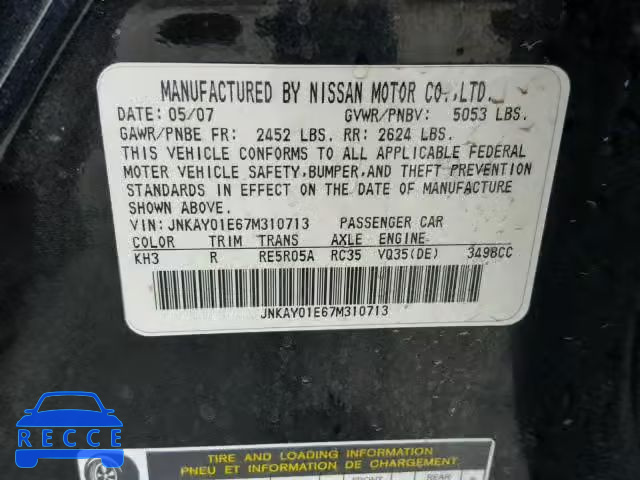 2007 INFINITI M35 BASE JNKAY01E67M310713 image 9