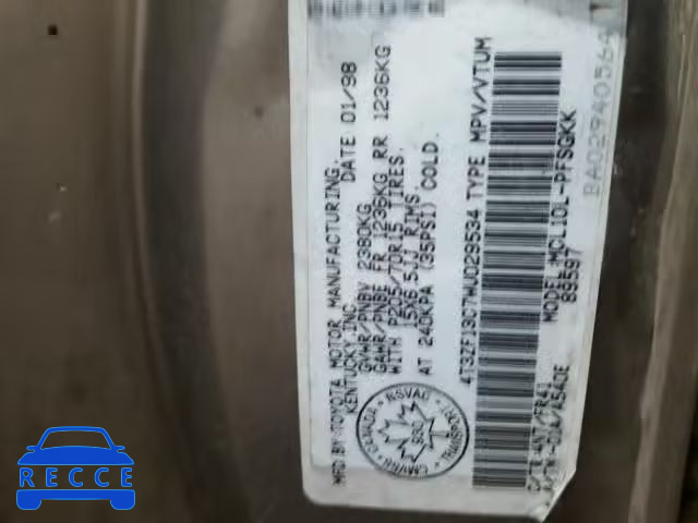 1998 TOYOTA SIENNA LE 4T3ZF13C7WU029534 image 9