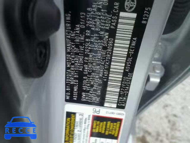 2013 TOYOTA CAMRY L 4T4BF1FK7DR280960 image 9