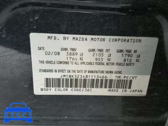 2008 MAZDA 3 S JM1BK323481113466 зображення 9