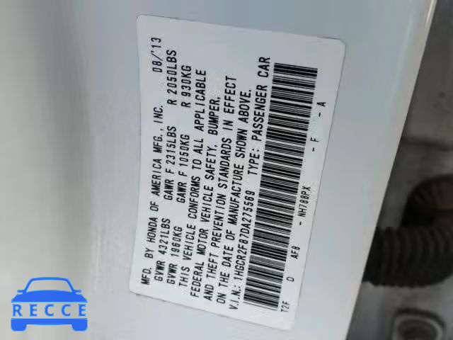 2013 HONDA ACCORD EXL 1HGCR2F87DA275569 зображення 9