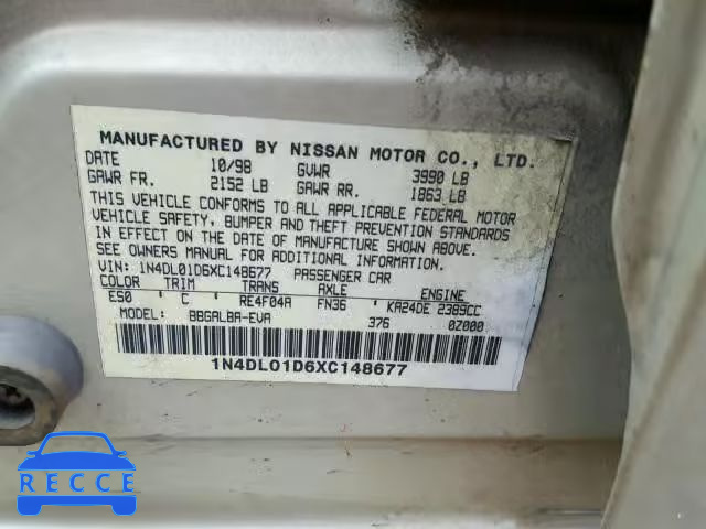 1999 NISSAN ALTIMA XE 1N4DL01D6XC148677 image 9