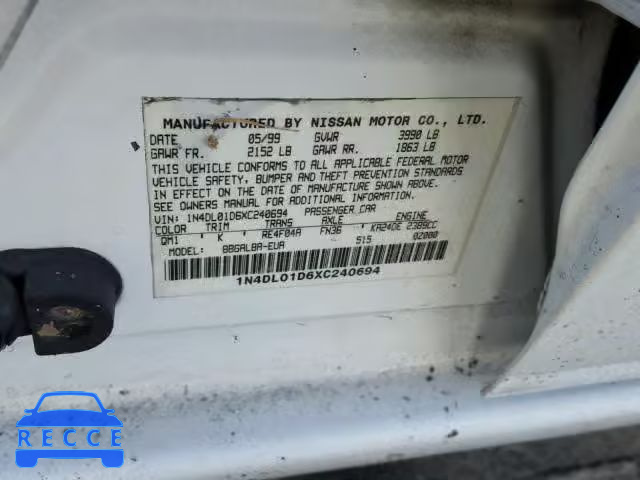 1999 NISSAN ALTIMA XE 1N4DL01D6XC240694 image 9